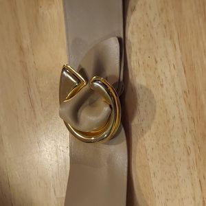 Vintage Tan Leather Statement Belt Wide C-O Ring Gold Buckle Crown Pacific
